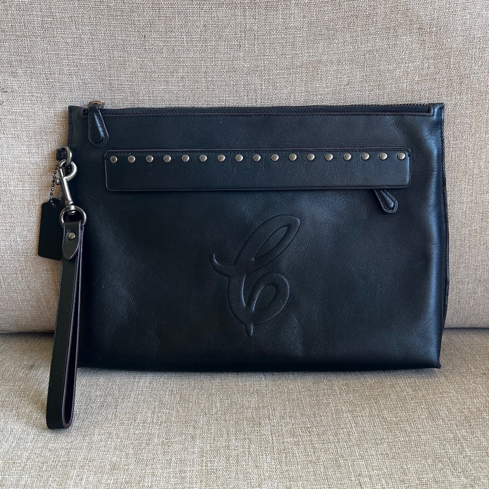 Coach Carryall Pouch With Studded Trim and Coach Logo